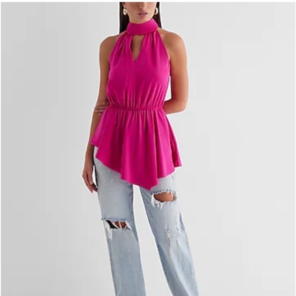 Silky Satin Long Length Fitted Waist Barbie Pink Feminine Girly Tunic Top S NWT